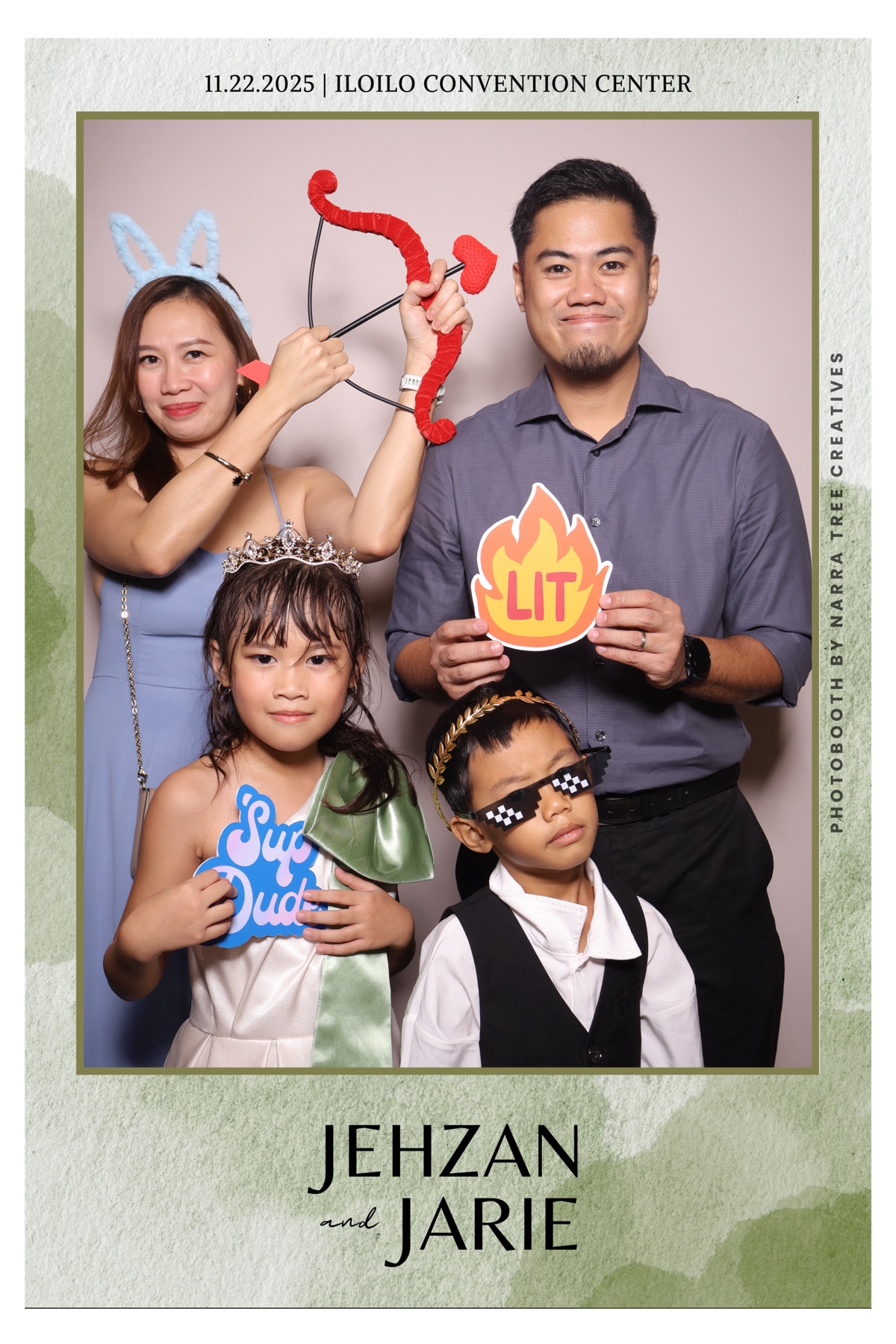 Sage floral wreath beside the guest sign-in at a Narra Tree photo booth wedding in Iloilo
